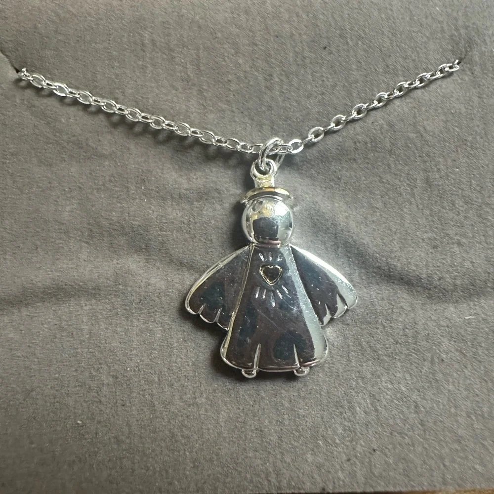 Designs Two Tone Silver Angel with Gold Heart Pendant Necklace